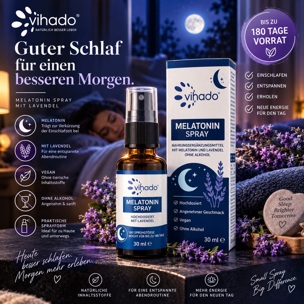 Vihado Melatonin Spray mit Lavendel – 30 ml