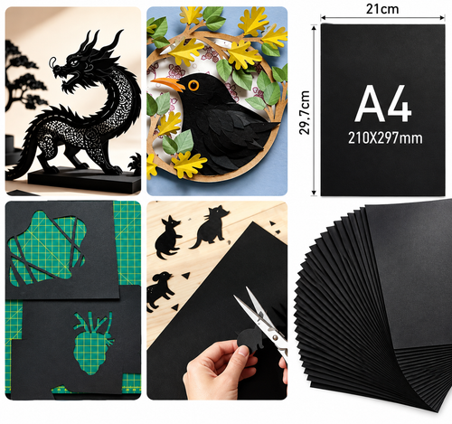 100 Blatt Schwarzes Papier A4 – Tonpapier Schwarz, Schwarzes Tonpapier A4, Tonzeichenpapier, 120 g/m² Bastelkarton zum Basteln, Zeichnen, Origami & DIY-Projekte