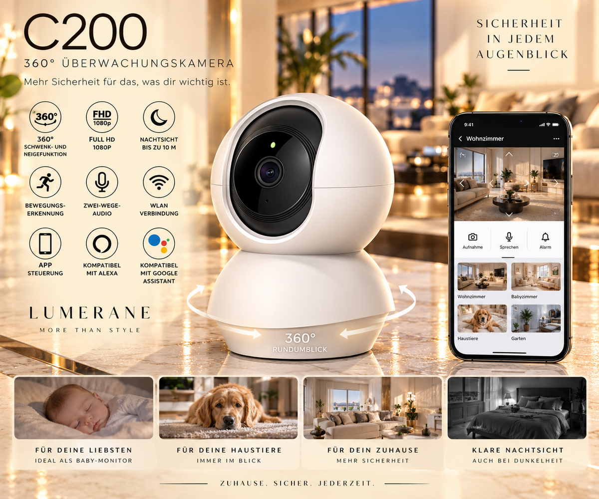 TP-Link Tapo C200 – 360° WLAN-Überwachungskamera | Full HD 1080p, Nachtsicht & Zwei-Wege-Audio