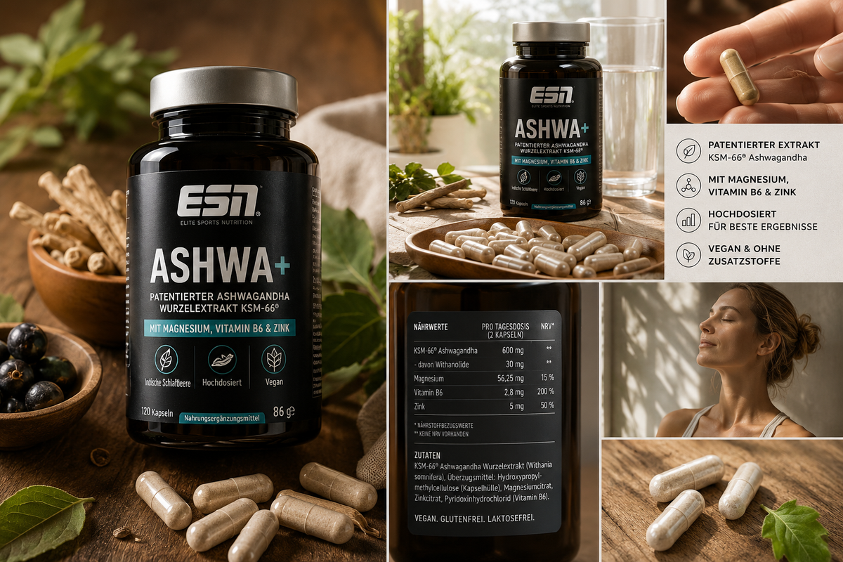 ESN Ashwa+ KSM-66® Ashwagandha with Magnesium, Vitamin B6 & Zinc