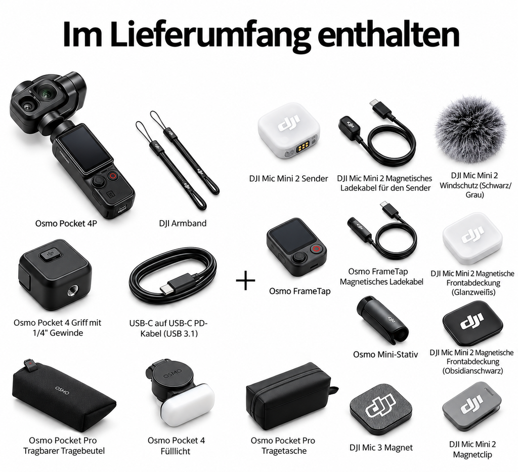 DJI Osmo Pocket 4P Vlog Combo mit CPL+ND2-32+1/4 Schwarzer, Filter 3-Set