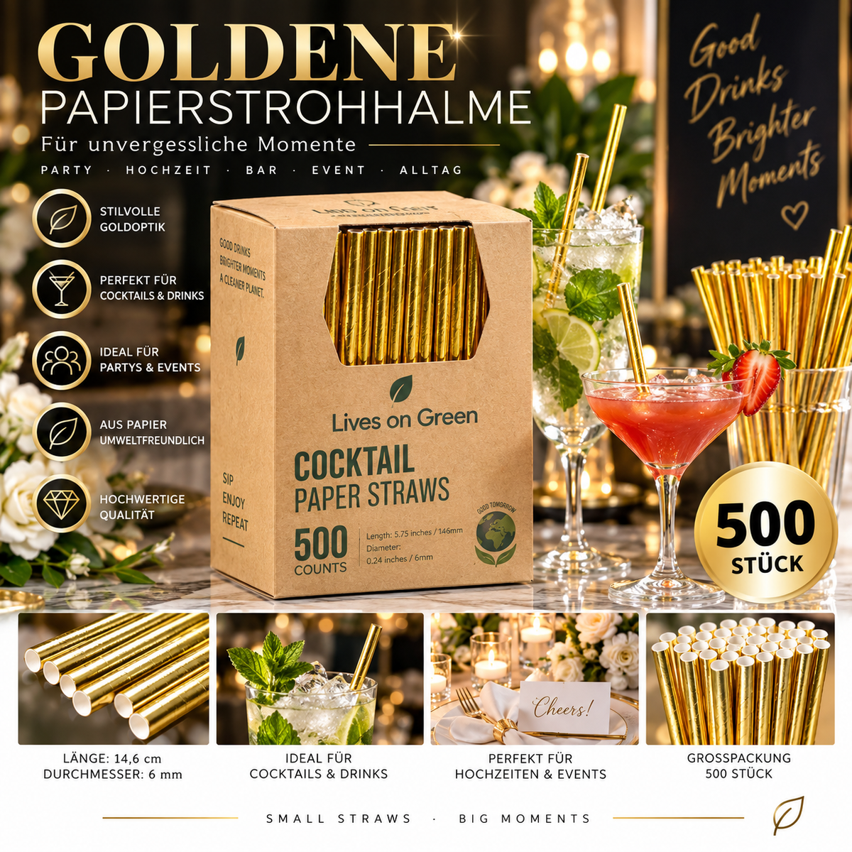 Verleihe jedem Getränk einen eleganten Gold-Touch. ✨🥂