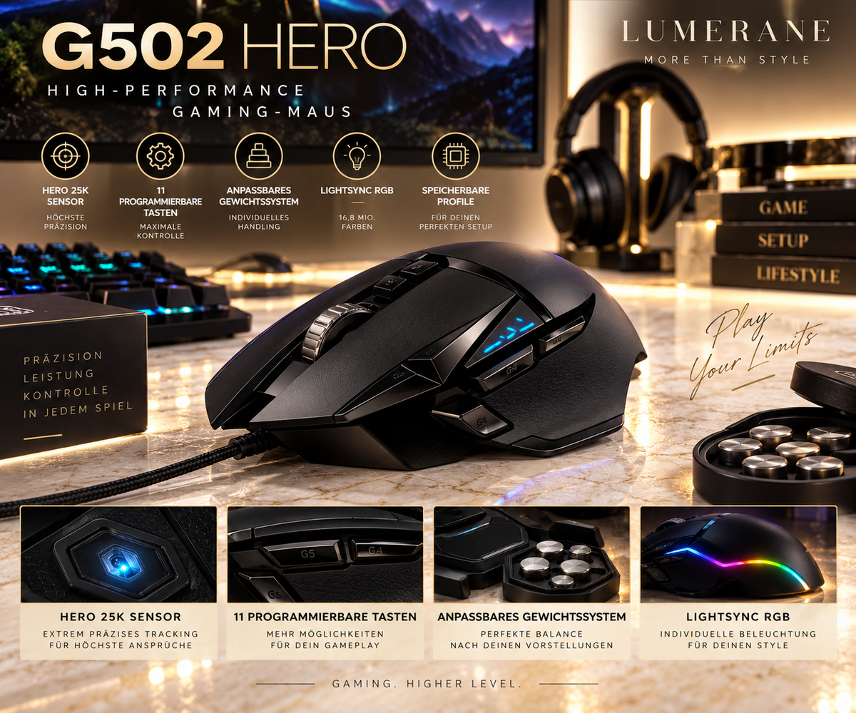 Logitech G502 HERO – High-Performance Gaming-Maus mit HERO 25K Sensor & 11 programmierbaren Tasten