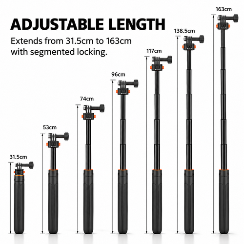 163CM Pocket 3 4 4P Selfiestick Stativ für Actionkameras, verlängerbare Halterung mit Schnellwechsel 1/4'' Schraube für Vlogs, für GoPro, für DJI Osmo Action 6 5 Pro 4, Insta360 X6 X4 X5 DSLR Zubehör