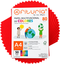 OFITURIA Buntes Papier, 50 Blatt A4 80g – Farbiges Papier für Basteln, Drucker, Scrapbooking – Farbbögen (Rot, 50 Blatt)