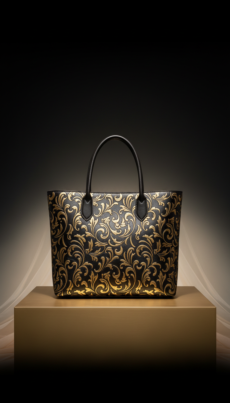 Italian leather tote with gold embossing