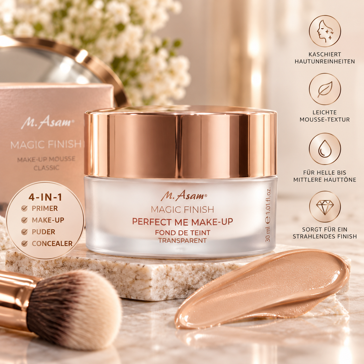 M. Asam Magic Finish Make-Up Mousse Classic 4-in-1 Make-up, Primer, Puder & Concealer 30 ml