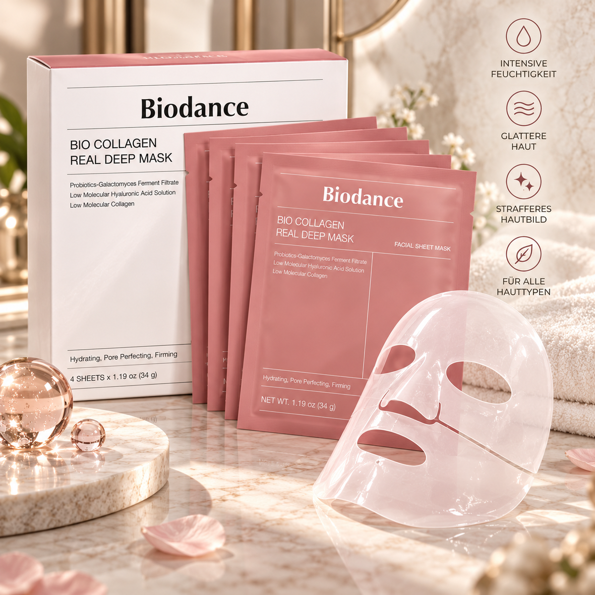 BIODANCE Bio-Collagen Real Deep Mask – Hydrogel-Gesichtsmaske für intensive Feuchtigkeit | 4er-Pack