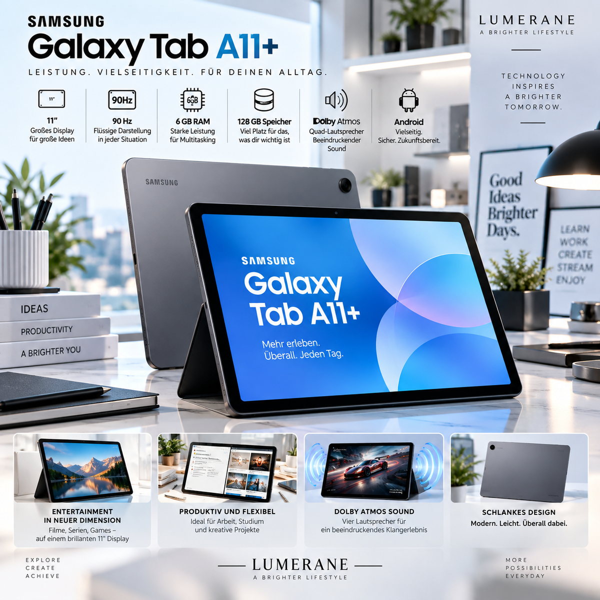 Samsung Galaxy Tab A11+ – 11″ AI Tablet, 128 GB, 6 GB RAM, 90 Hz, Wi-Fi – Grau