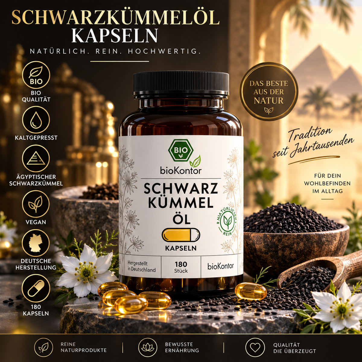 bioKontor BIO Schwarzkümmelöl – 180 Kapseln