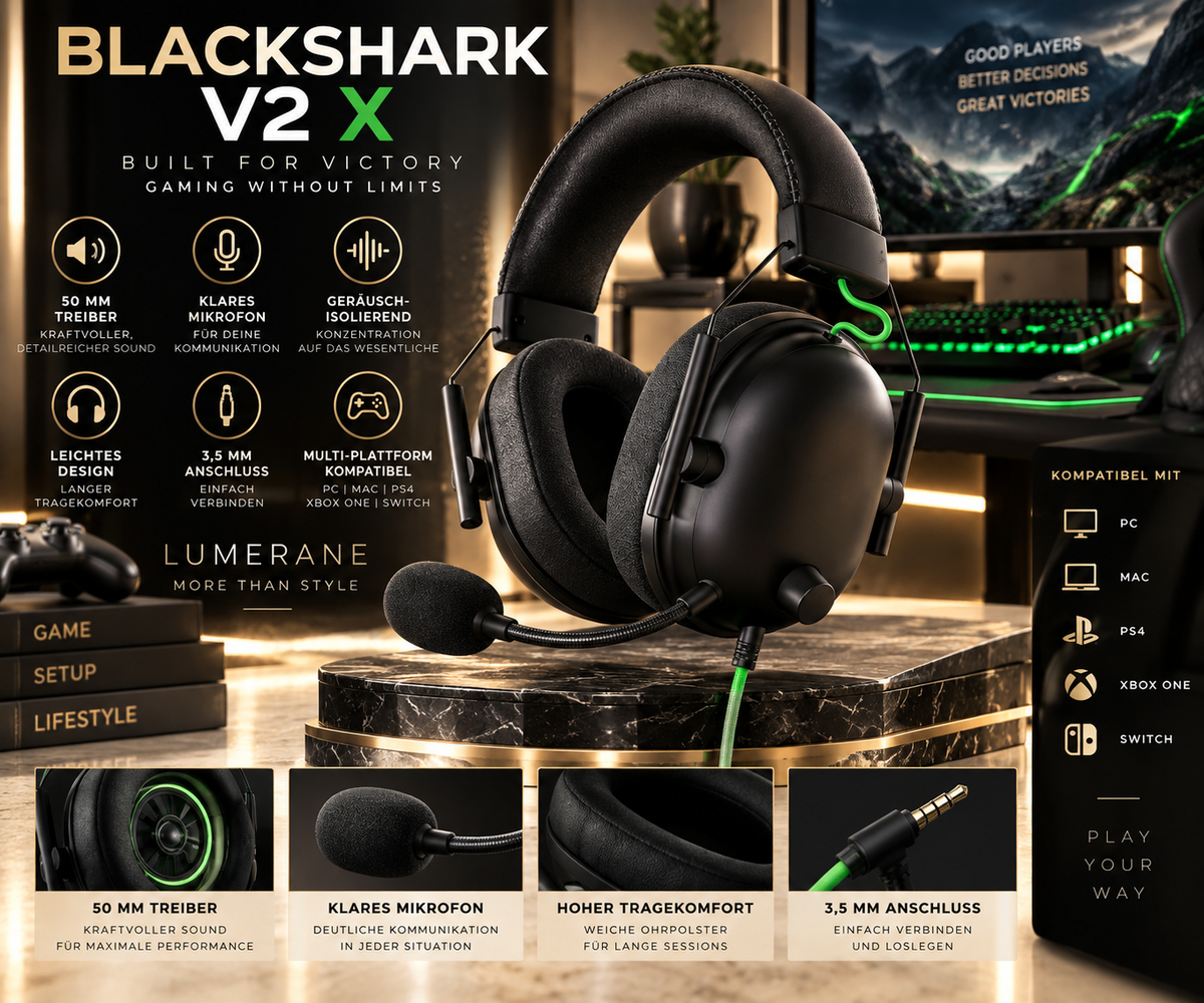 Razer BlackShark V2 X – Premium Esports Gaming-Headset mit 50-mm-Treibern & Mikrofon