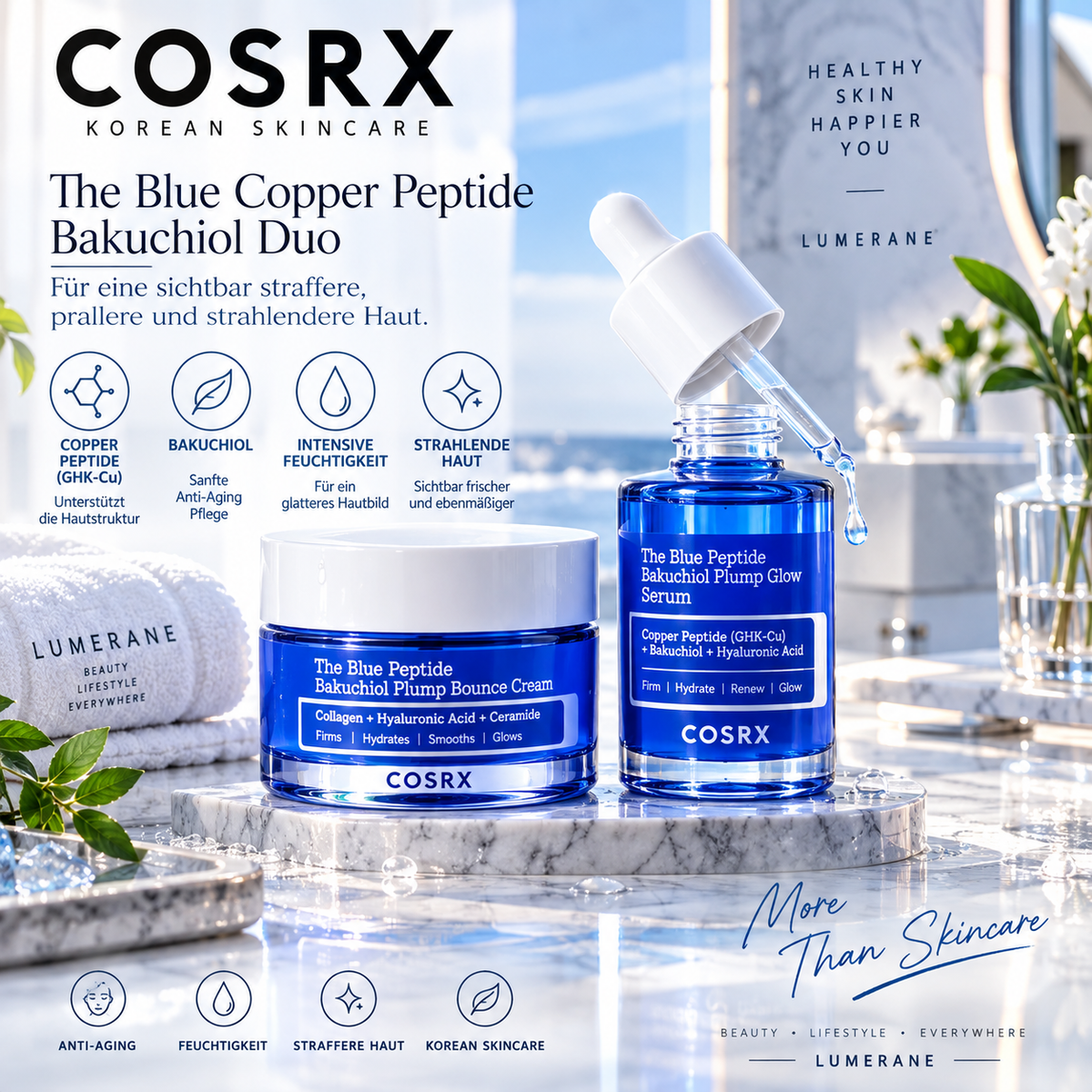 COSRX The Blue Copper Peptide & Bakuchiol Duo – Serum & Creme für straffere, glattere Haut