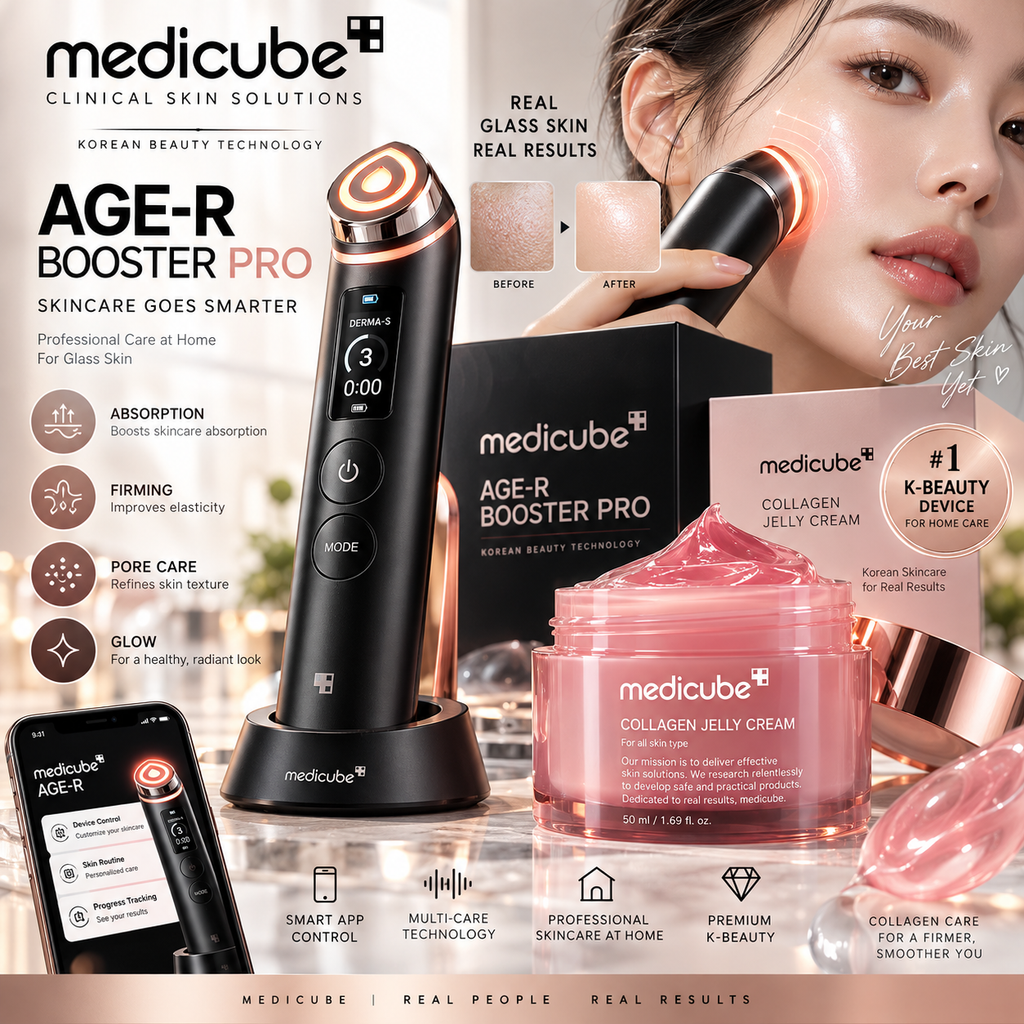Medicube AGE-R Booster Pro Black + Collagen Jelly Cream – Premium Glass Skin Duo