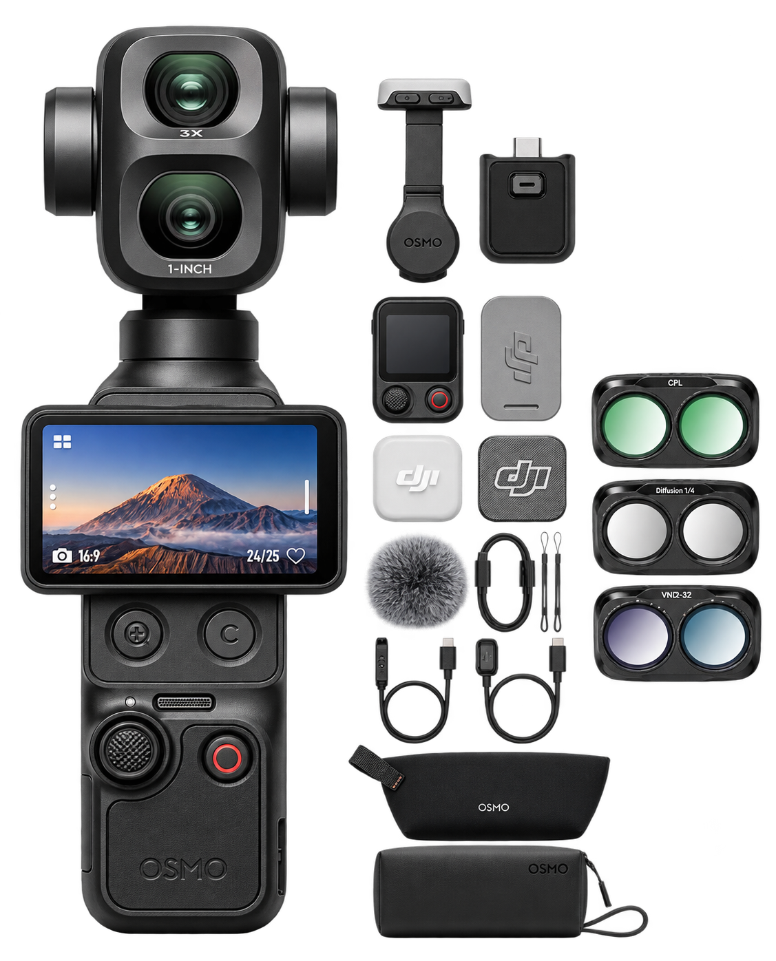DJI Osmo Pocket 4P Vlog Combo mit CPL+ND2-32+1/4 Schwarzer, Filter 3-Set
