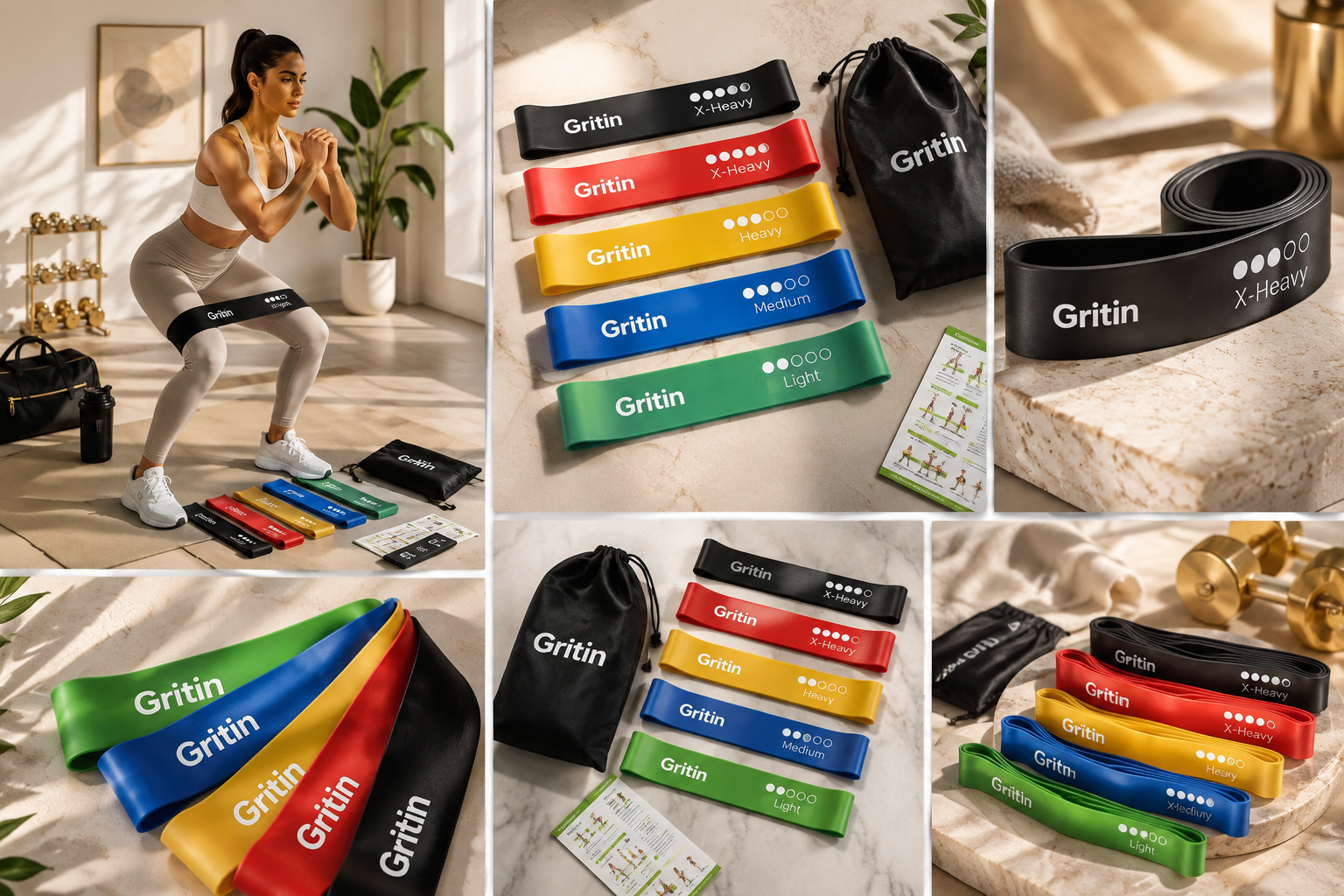 Gritin Fitnessbänder – Widerstandsbänder Set mit 5 Stärken