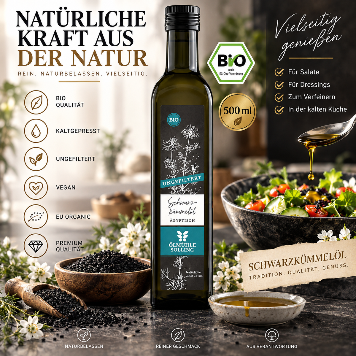 Ölmühle Solling Bio Schwarzkümmelöl – 500 ml